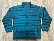 Patagonia Duck Down Puffer Jacket Boys XL 14 Teal Full Zip Pockets