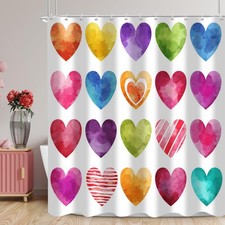 Colorful Valentine's Day Shower Curtain with Hearts Waterproof 72"x72" Set