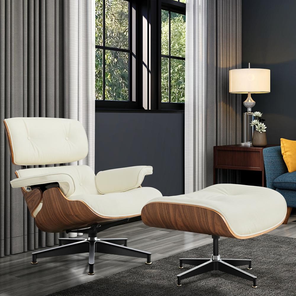 Mid Century eames-style Lounge Chair With Ottoman Leather Wa