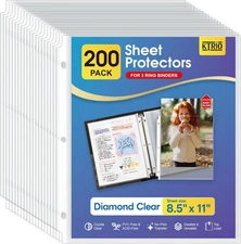 KTRIO 200 Pack Sheet Protectors 8.5 X 11 Inch, Clear Page Protector for 3 Ring B
