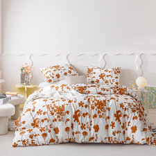 100 Cotton Duvet Cover King 3 Pieces Set 1 Terracotta Botanical Patterned Duvet