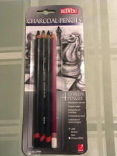 DERWENT CHARCOAL PENCILS Light, Medium, Dark, Chinese White Set of 4 39000 NEW