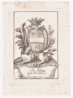 Exlibris Gueroult De Boutemont/Normandy Chien Arms Ex-Libris Bookplate 18e