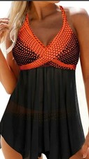 Women  s XL Two Piece Swimsuit Tankini Top  Bottoms Black/ Orange