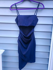 Windsor Navy Square Neck Spaghetti-Strap Stretch Sheath Midi Dress - Small