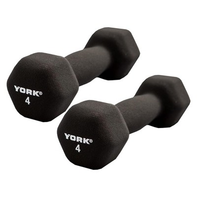 York Barbell Neoprene Hexagon Dumbbells with Cast Ergo Handle (4lb, Pack of 2)