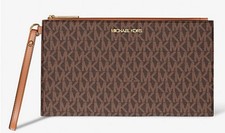 MICHAEL KORS Women's Large Leather Slim Wristlet Pouch Clutch