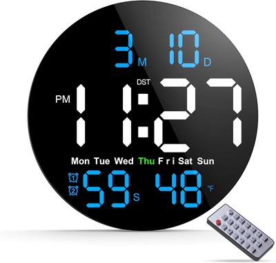 Digital Wall Clock, 10 in Clock with Large LED 10 inch, Blue & Green 