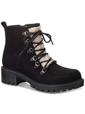 SUN STONE Womens Black Up Apron Faux Shearling Trim Quiinn Winter Boots 7 M