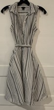 Ann Taylor Size 2 Sleeveless Striped Belted Maxi Dress Black/White Stripes Zip