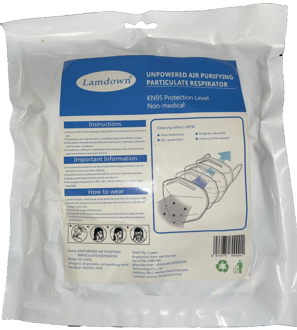 Case of Lamdown KN95 Protection Level Non-Medical Face Mask 700 Masks Total