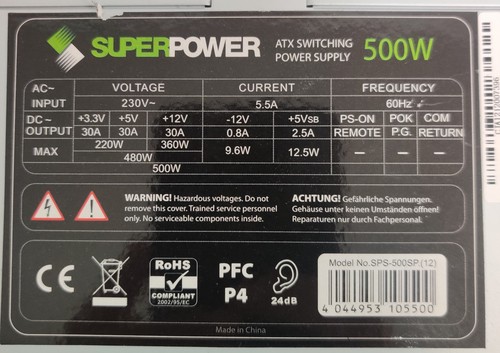 PC Netzteil. SuperPower 500 Watt