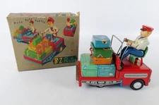 Vintage B-Z Porter Tin Litho Battery Operated Airport Lugger Toy Hard to Find