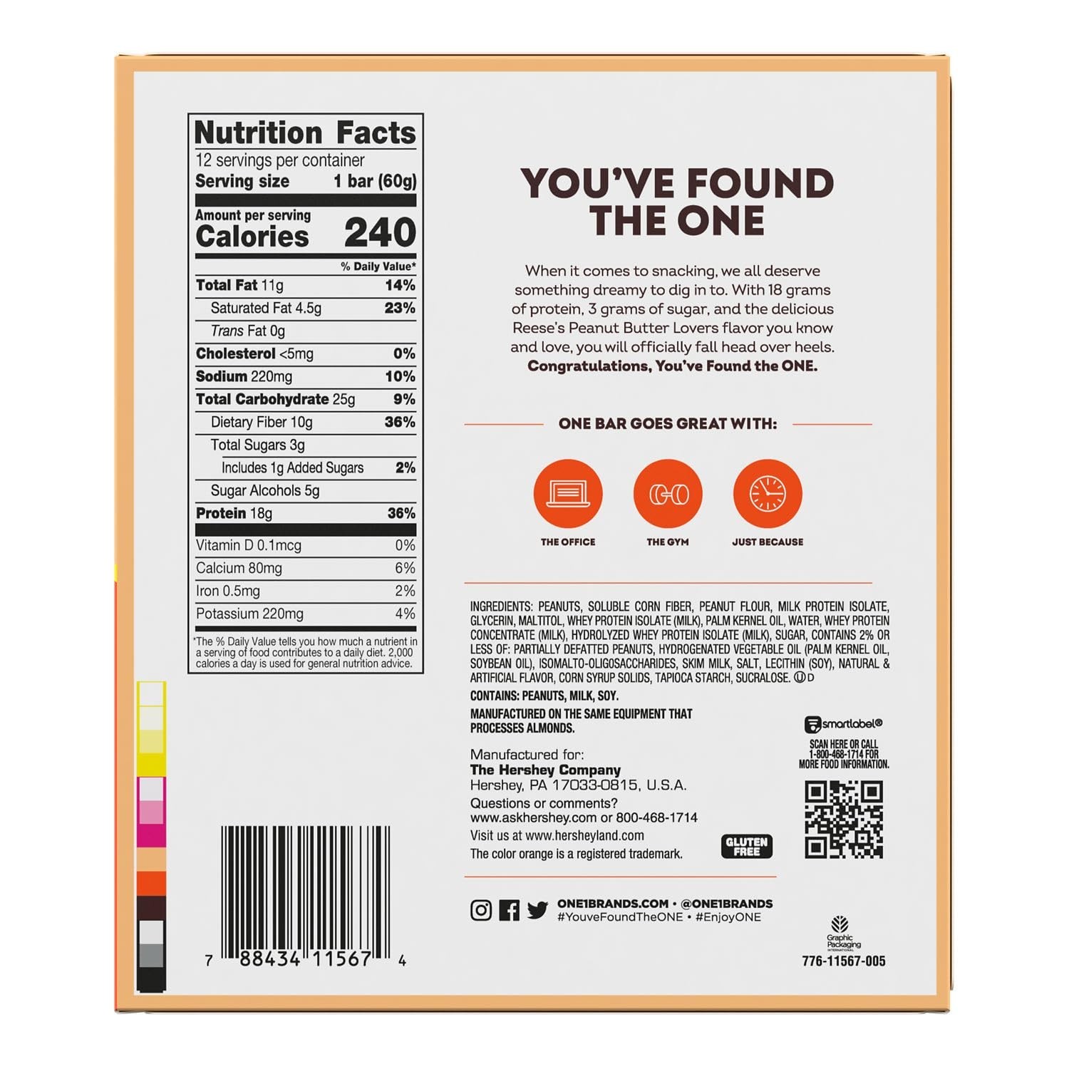 12 Pack- ONE Protein Bars Reese's Peanut Butter Lovers Gluten Free 2.12oz each