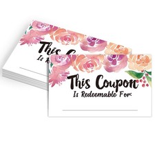 50 Coupon Cards, Floral Blank Gift Certificates Redeem Vouchers for Business,...