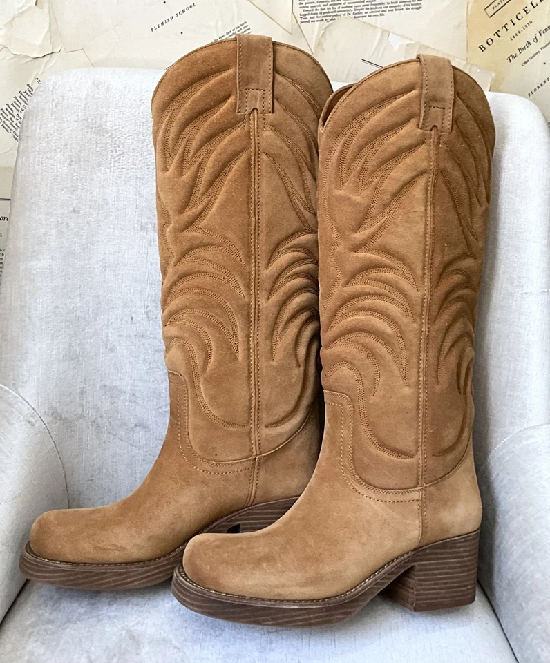 Bota Free People Jeffrey Campbell Grifter Gamuza Tostada Camel Acolchada Muestra 9 NUEVA Foto 2 de 4