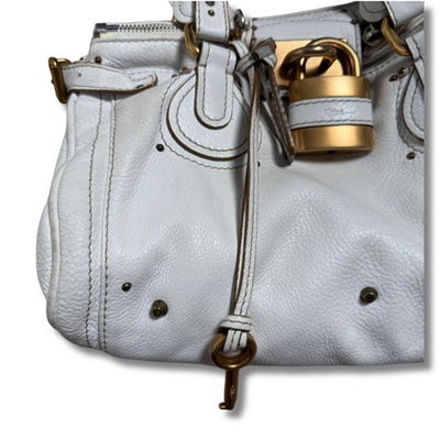 CHLOE Shoulder Bag Paddington Padlock White color size 23cm×35cm