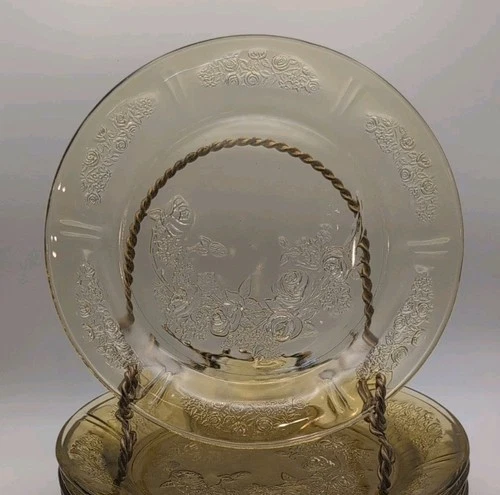 Vintage Yellow Federal Depression Glass Plate Sharon Amber Cabbage Rose 9"💛