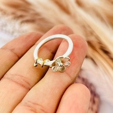 Handmade 925 Sterling Silver Flower Ring Adjustable Boho Botanical Jewelry