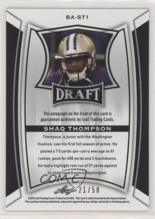 2015 Leaf Metal Draft Blue Prismatic /50 Shaq Thompson #BA-ST1 Rookie Auto RC - Image 2 of 2