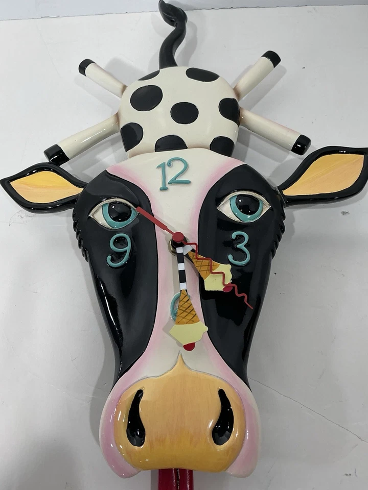 RARE Allen Designs Studios Cow Clock Tongue Pendulum AS IS - Tested Works - Image 2 of 4
