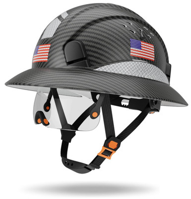 Casco seguridad ala completa visor ajuste 6 puntos protección impacto ANSI OSHA