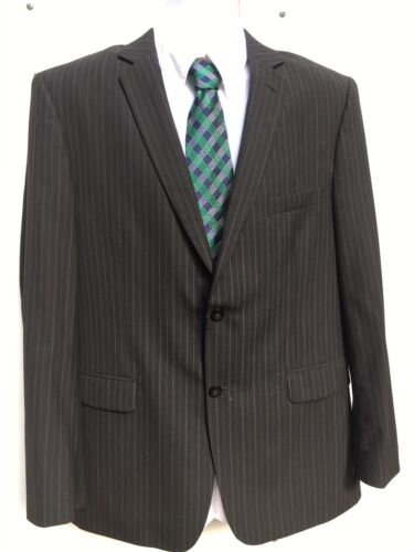 IZOD Dark Blue White Pinstripe 100% Wool 2 Button Suit Coat Blazer Size 48 L - Picture 1 of 13