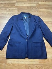 Vtg Women Pendleton Pure Virgin Wool Blazer Jacket Blue SZ 12 Single Button USA