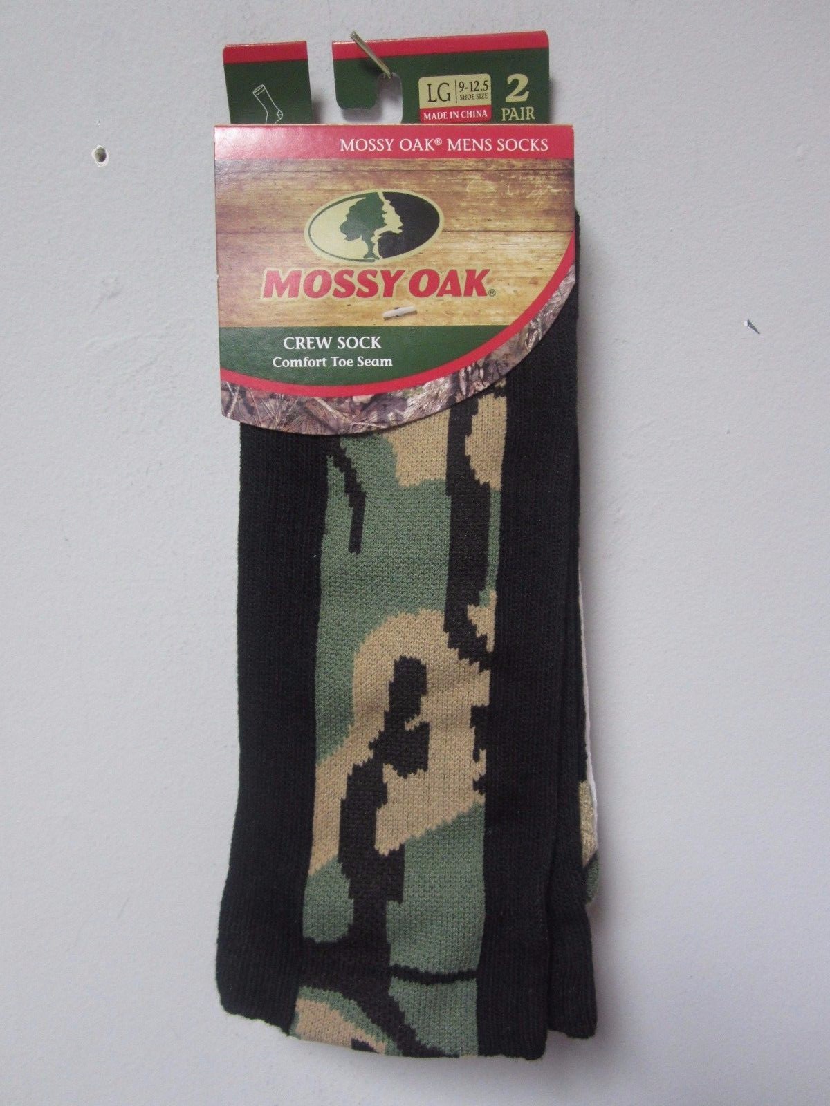 Mossy Oak Men's 2Pair Camo Black/White Crew Socks Size L (912.5 shoe