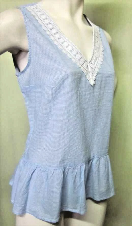 Tunika Blusen Top Gingham kariert Ultra Mini-Kleid, Longshirt Schößchen,Gr.42XL - Bild 1 von 4