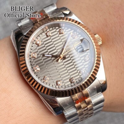 36mm Rose Gold Diamond Index Japan NH35A Steel Mechanical Watch