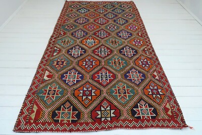 Anatolia Antalya Nomads Wool Kilim LargeRug Multicolor Rug Kelim 63''X114'' Carpet