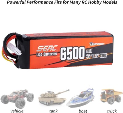 SUNPADOW 3S Lipo Battery 6500mAh 11.1V 130C for RC Vehicle Car