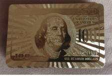 Jeu de 54 cartes , plastifiées dorées, dos billet américain