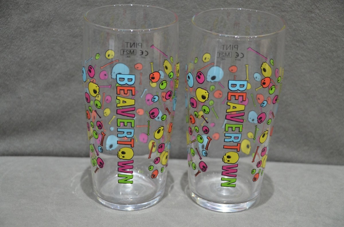 2x Beavertown Brewery Neck Oil Psychedelic Skull Beer One Pint