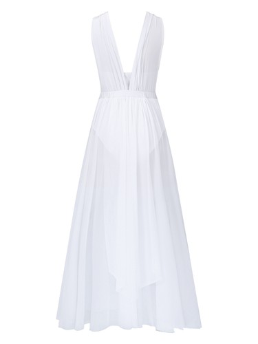 Women Lyrical Modern Contemporary Dance Criss Cross Flowy Mesh Split Long Dress - Picture 9 of 51