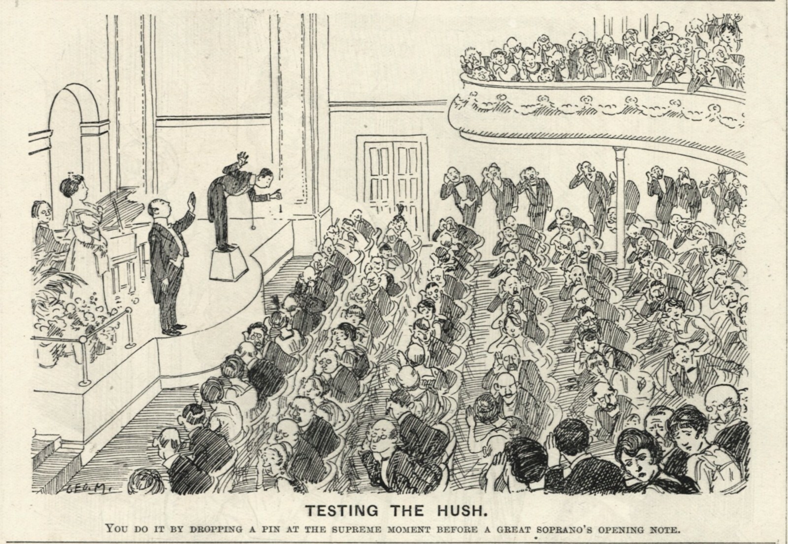 OPERA SOPRANO SINGING HUMOR CARTOON Vintage 1916 Punch PINDROP