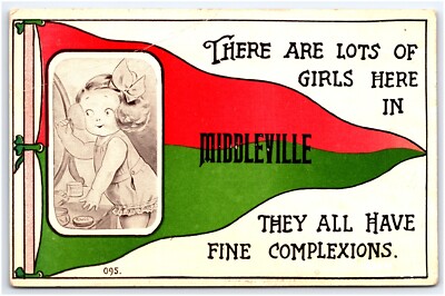 POSTCARD PENNANT  CUTE KID PLAYING DRESS UP MIDDLEVILLE MICHIGAN  POSTED 1915