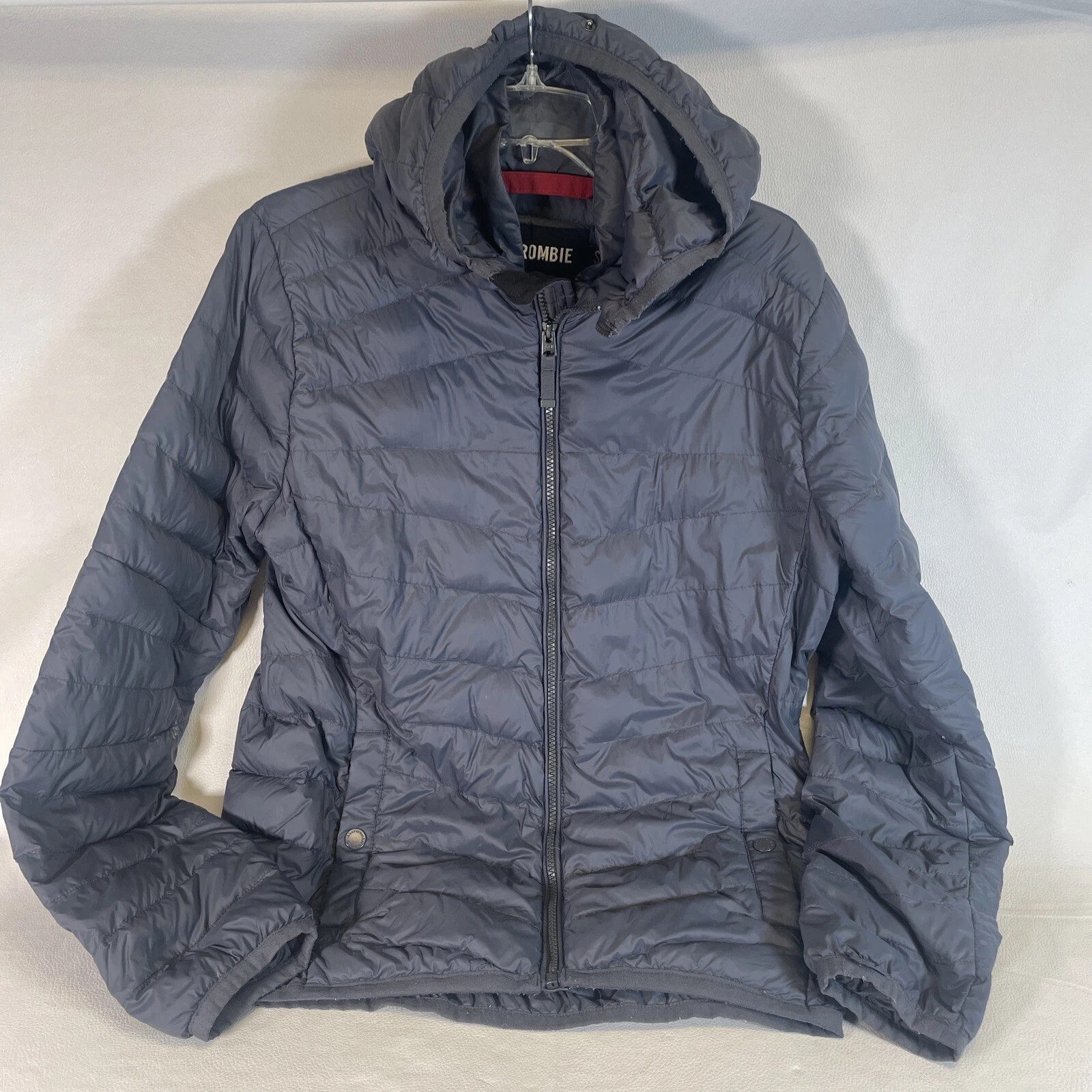 Abercrombie & Fitch All Season Light Down Jacket Puffer- Hood Gray, Small Flaw