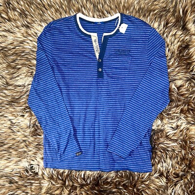 Tom Tailor Serafino Striped Longsleeve Henley Blue T Shirt Men s Size XL NWT
