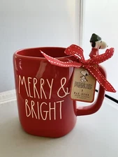 RAE DUNN PEANUTS Snoopy MERRY & BRIGHT Red Mug Snoopy On Handle Christmas NWT