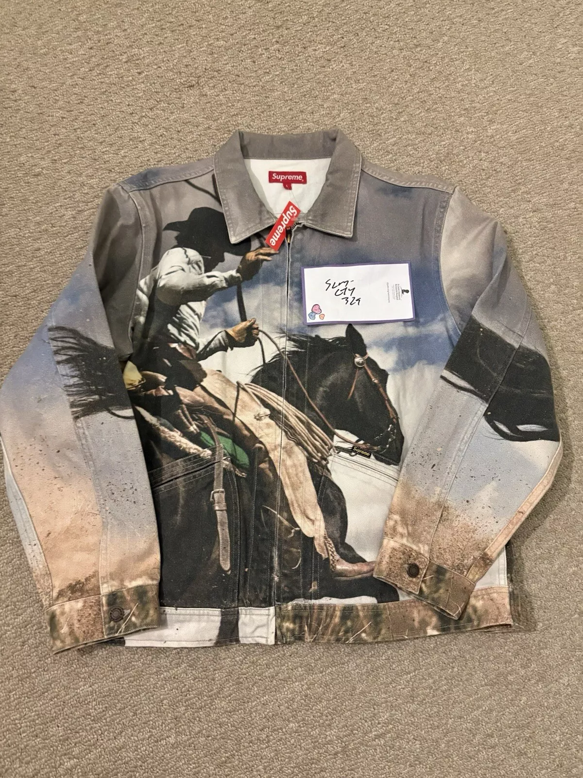 Veste de travail graphique neuve SS17 Supreme Jim Krantz extra large cowboy denim grande taille