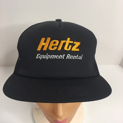 Vintage Hertz Equipment Rental Mesh Trucker Hat Black Snapback Foam