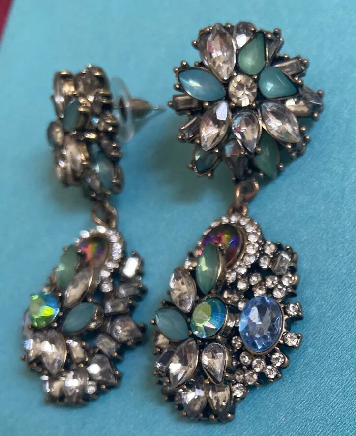 multi layer Rhinestone Floral Dangle Crystal Earr… - image 5