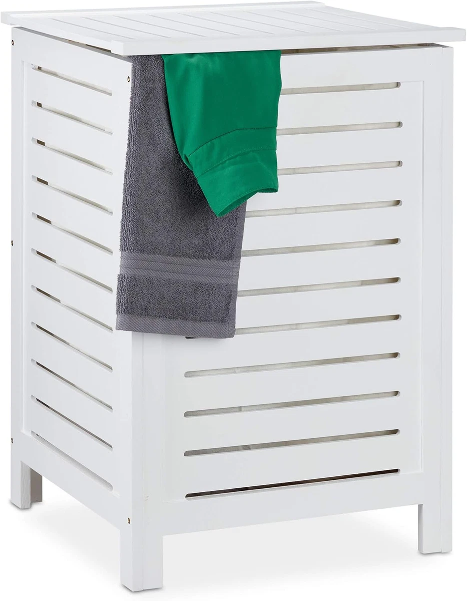 Portabiancheria Per Bagno Con Cassetto - In Legno, 32L, Sacco Rimovibile, Salvaspazio, Colore Grigio