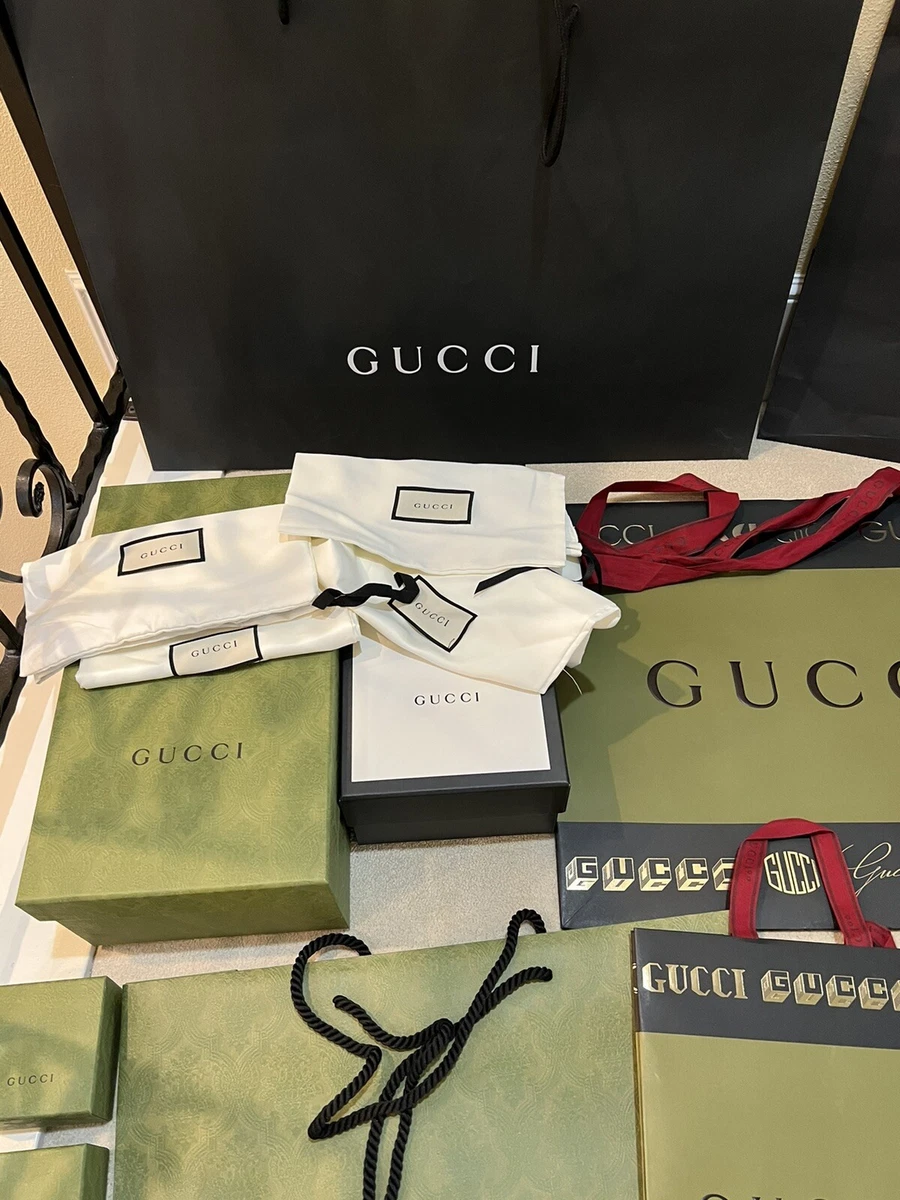 Lot of Gucci packaging bags shoe jewelry Belt boxes ribbons pins dustbag  100