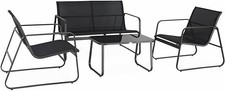 Salon de Jardin Métal Textilène Noir - Chaises - Table - Banc - 4 Personnes