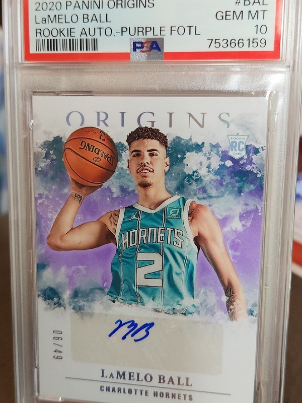 2020 PANINI ORIGINS LeMELO BALL ROOKIE AUTO-PURPLE FOTL GEM MT 10. 14/49