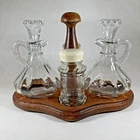 Vintage Anchor Hocking Cruet Set With Salt And Pepper Shakers And Wooden Holder