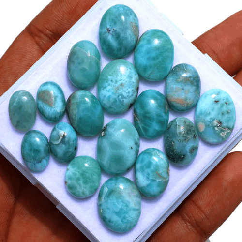 17 PC Natural Dominican Larimar Hi-Grade 11.7mm-16mm Oval Cabochon Gemstones Lot - Picture 5 of 11
